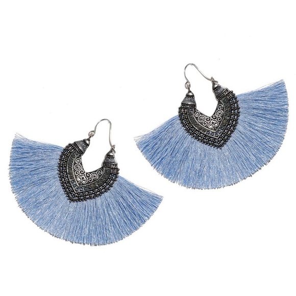Gypsy Steel Blue Fringe Tassel Earrings